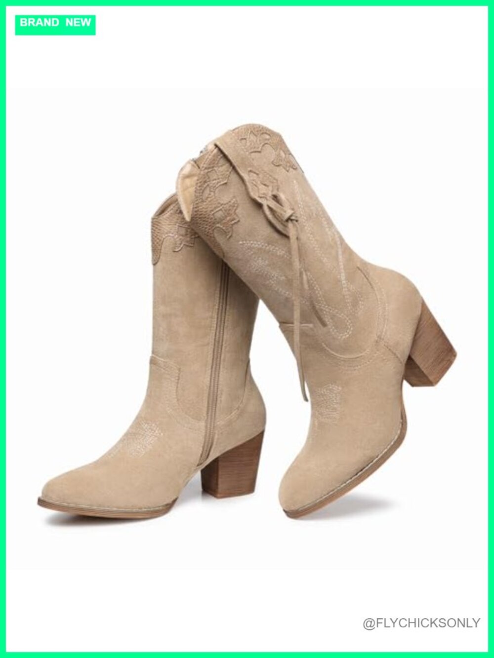 SHIBEVER Suede Mid-Calf Western Boots with Block Heel, Round Toe, Side Zipper